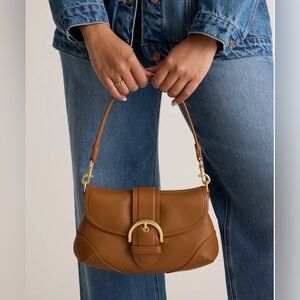 Quince Italian Leather Buckle Detail Shoulder Bag Cognac